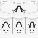 Illustration showing different sizes of eyewear brackets labeled 'Big', 'Medium', and 'Small'.