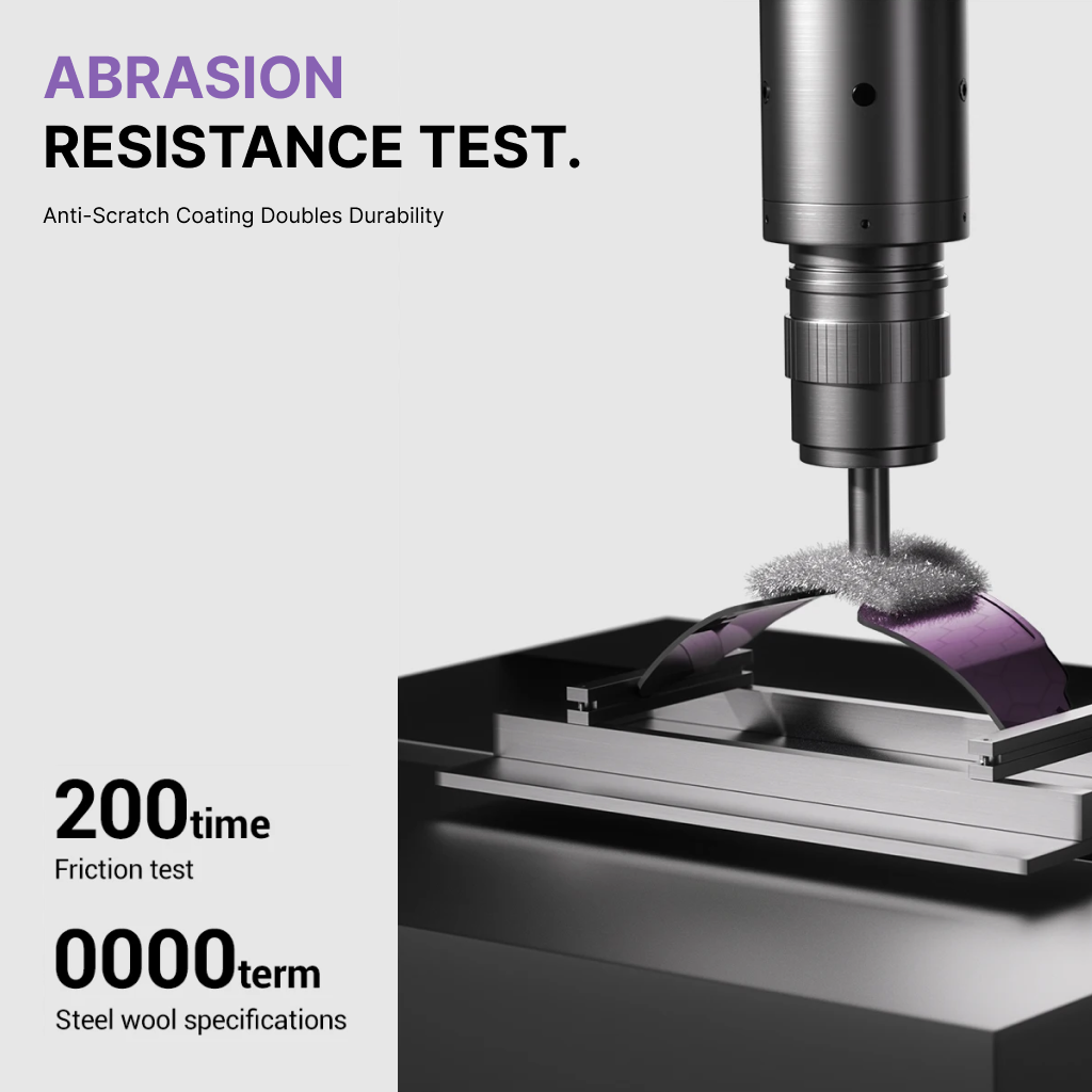 Abrasion resistance test with a drill bit and metal sample on a gray background