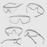 Set of line drawings of various eyewear designs on a white background