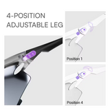 4-position adjustable leg mechanism with labeled positions on a white background