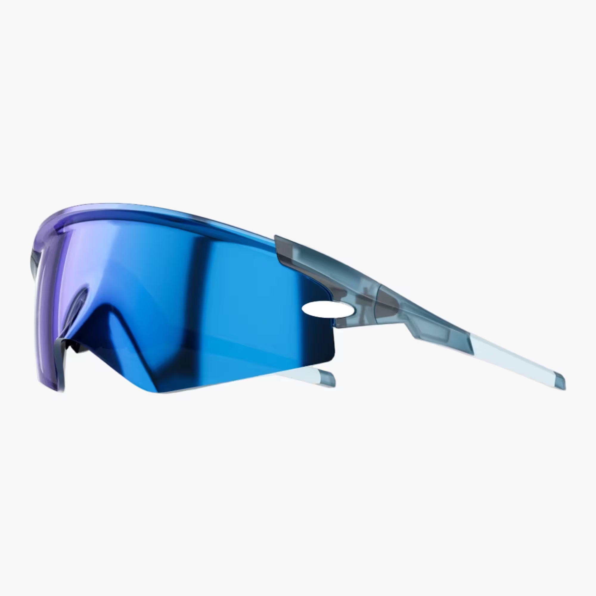 Blue reflective sunglasses on a white background