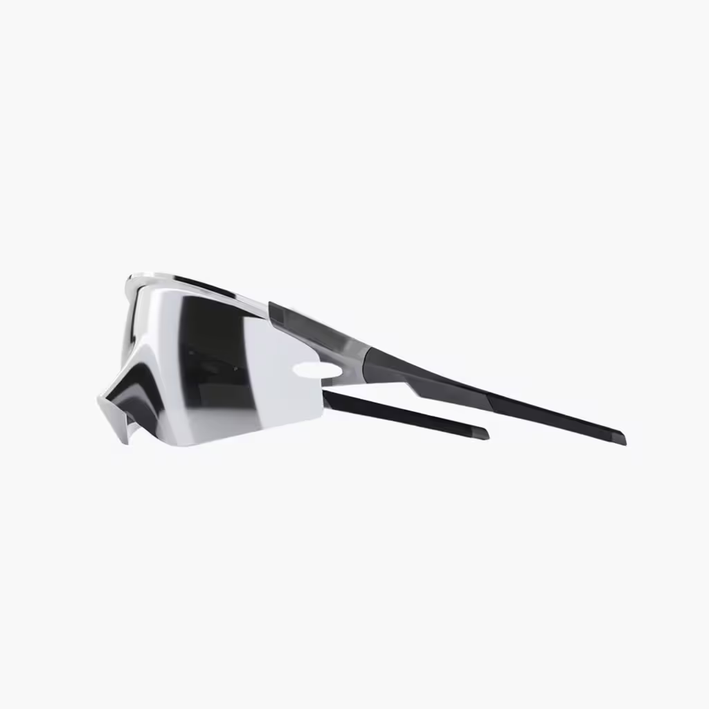 Sunglasses with a reflective surface on a white background
