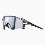 Sunglasses with reflective lens and black frame on a white background, featuring the UNBOUND brand.