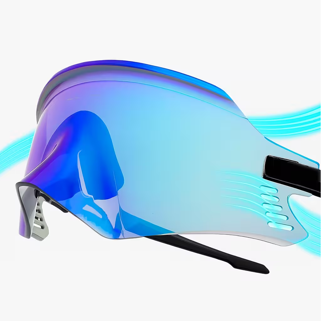 Futuristic visor with blue and purple gradient on a white background