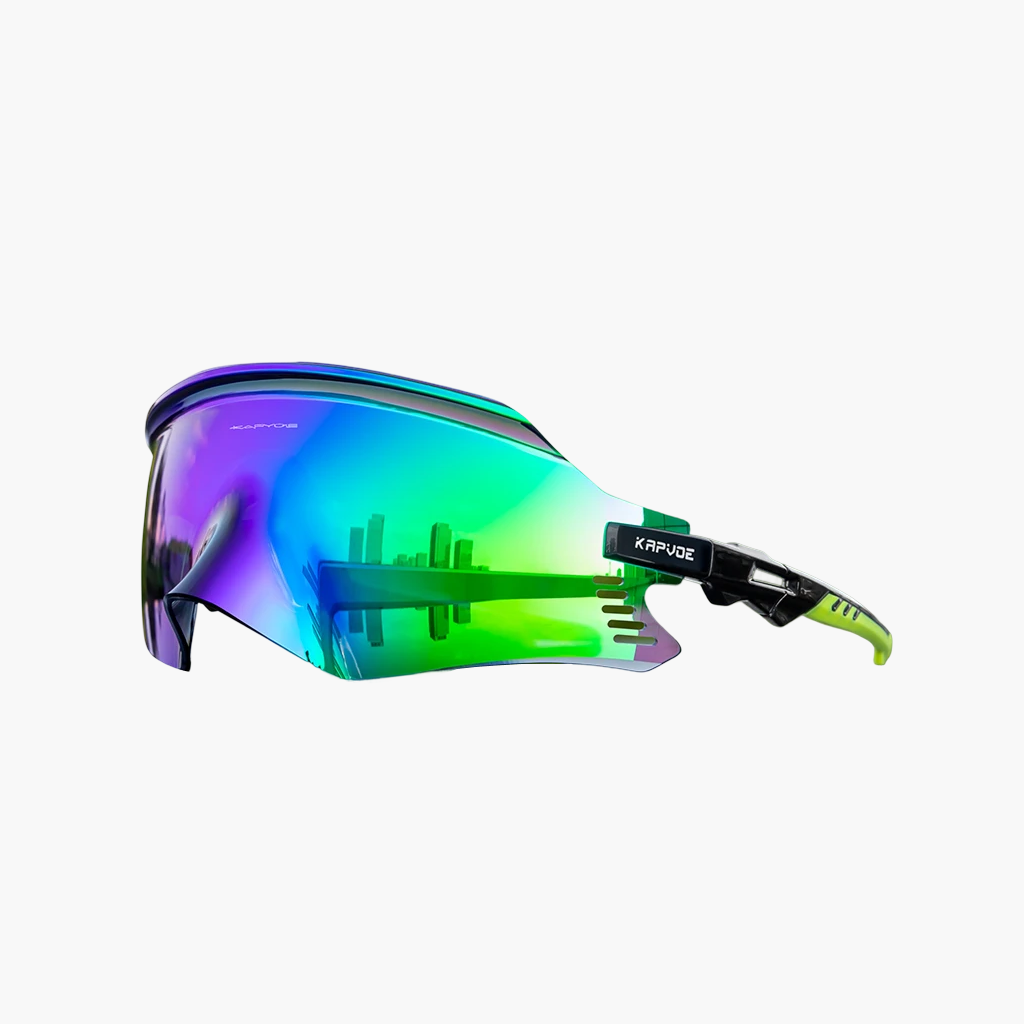 Sunglasses with colorful lenses on a white background