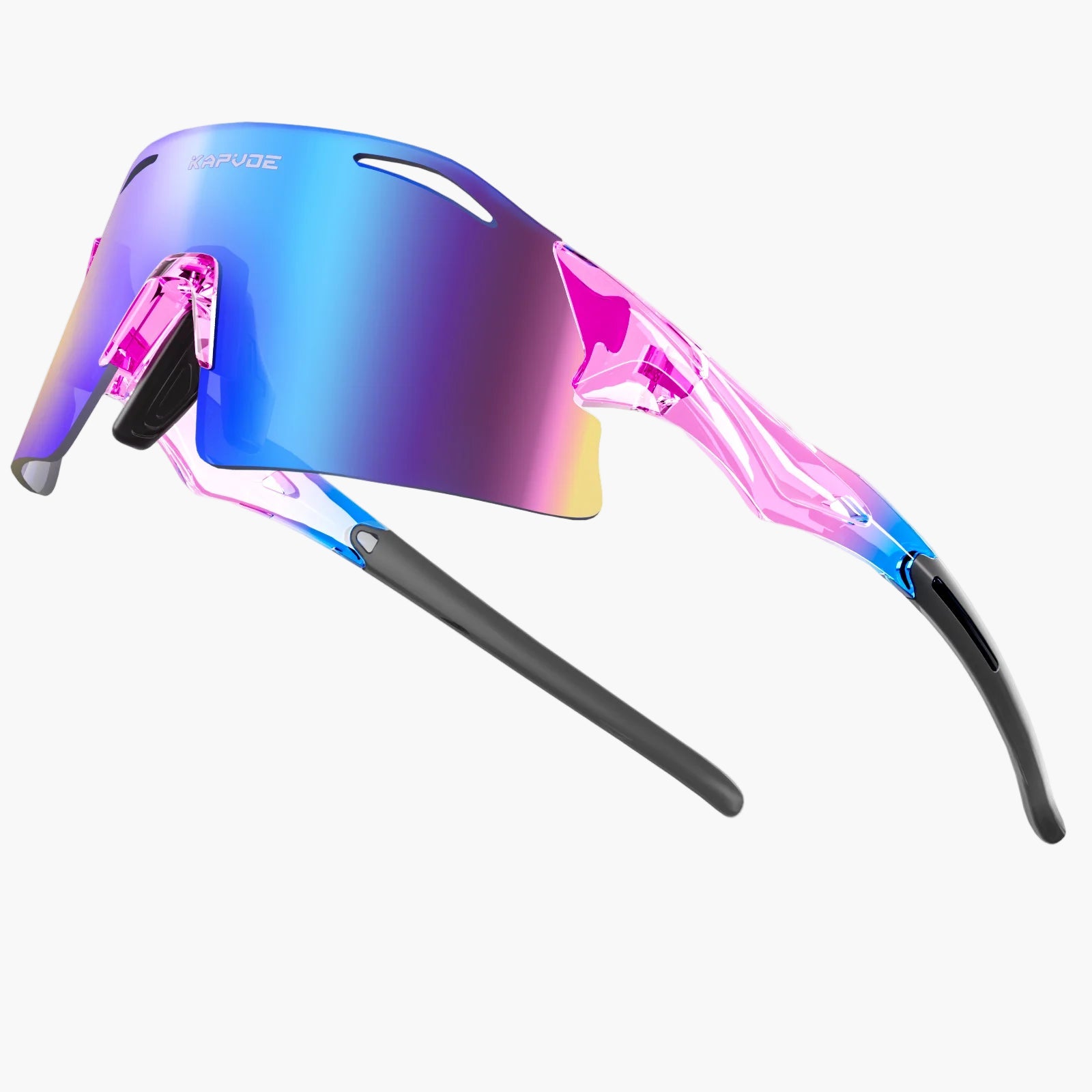 Multicolored sunglasses with a gradient effect on a white background