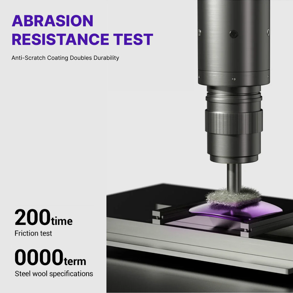 Abrasion resistance test with a drill bit and sample on a white background