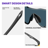 Sunglasses with features highlighted on a white background