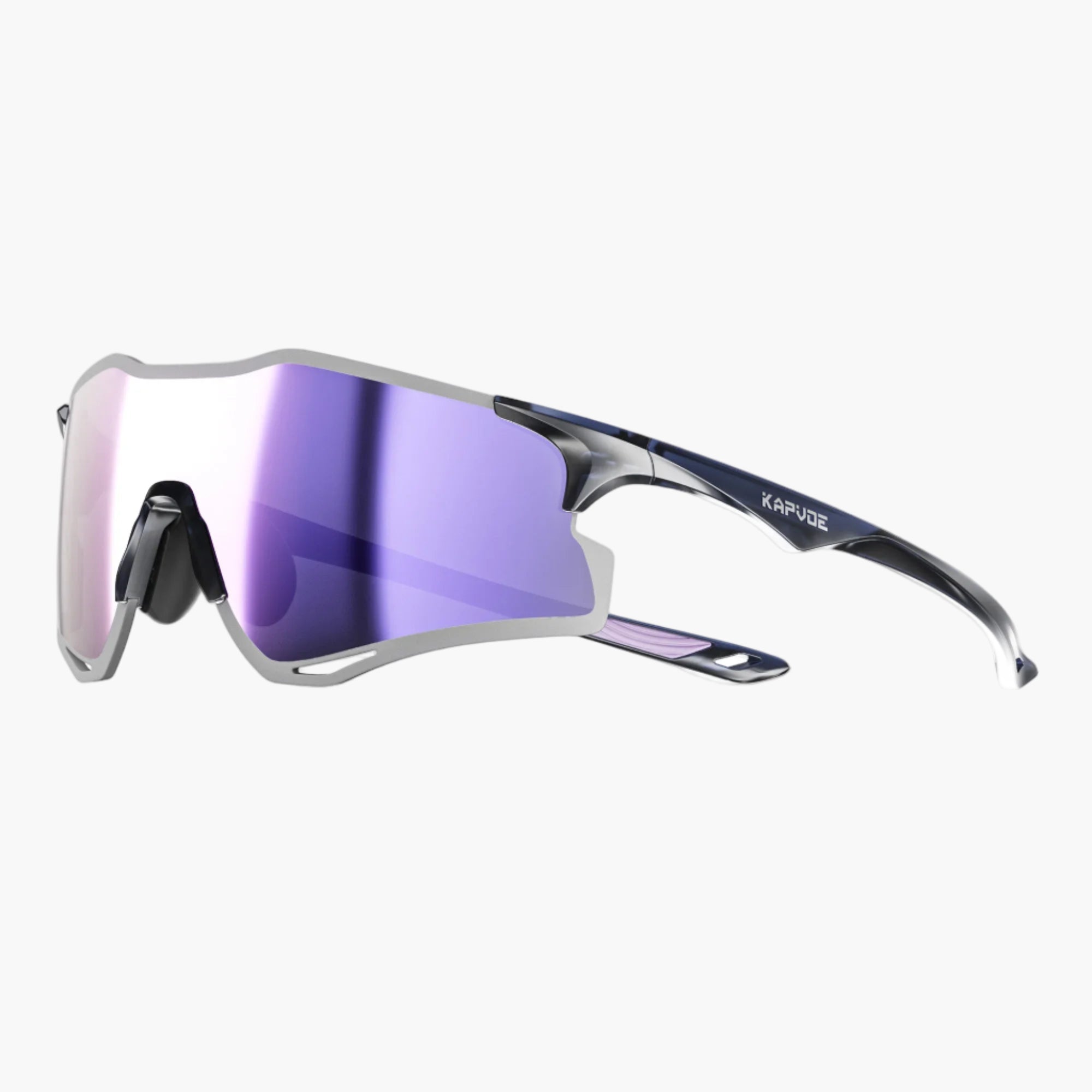 Sunglasses with purple lens and black frame on a white background, featuring the UNBOUND brand.