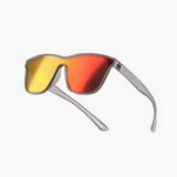 Sunglasses with colorful lenses and silver frame on a white background