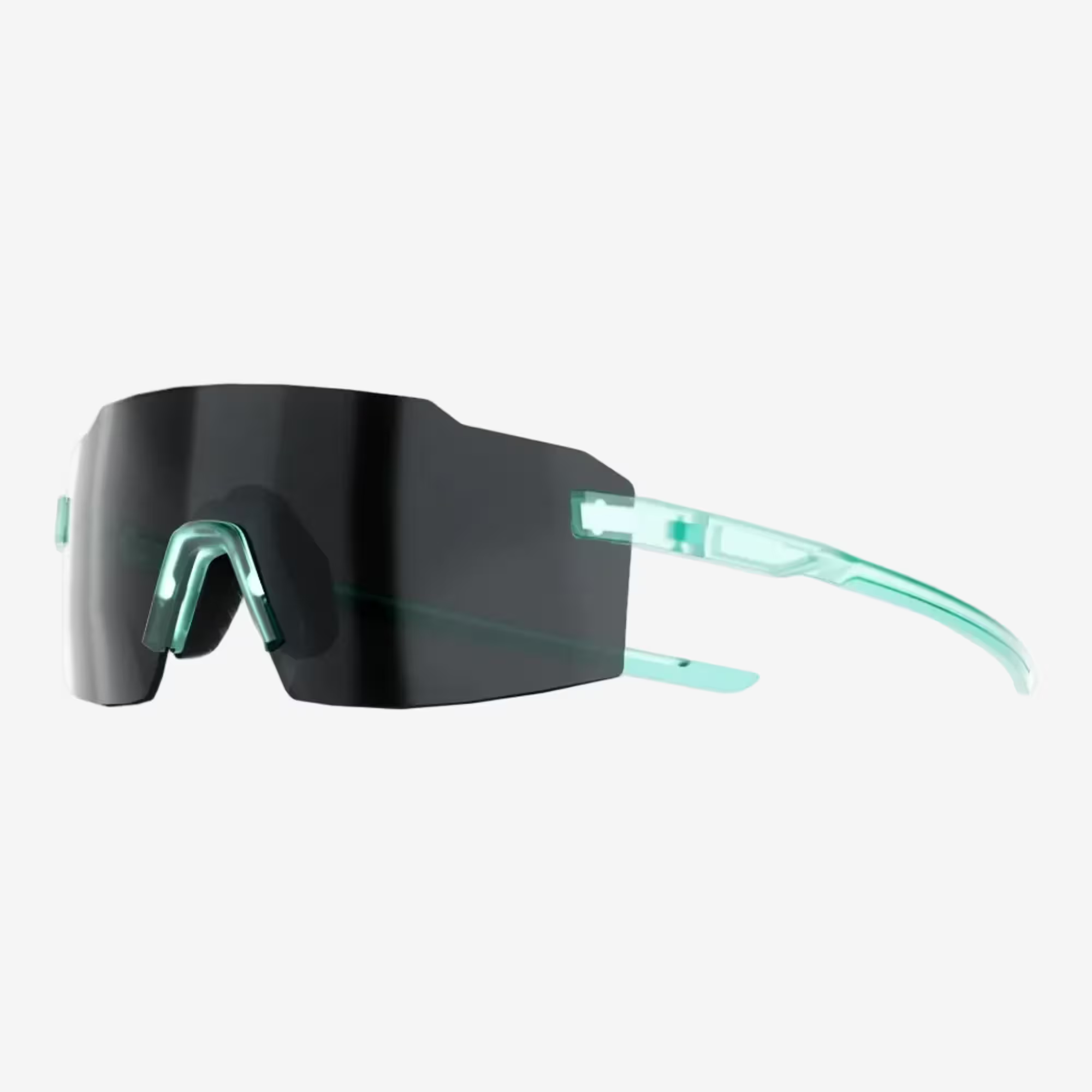 Black sunglasses with teal arms on a white background