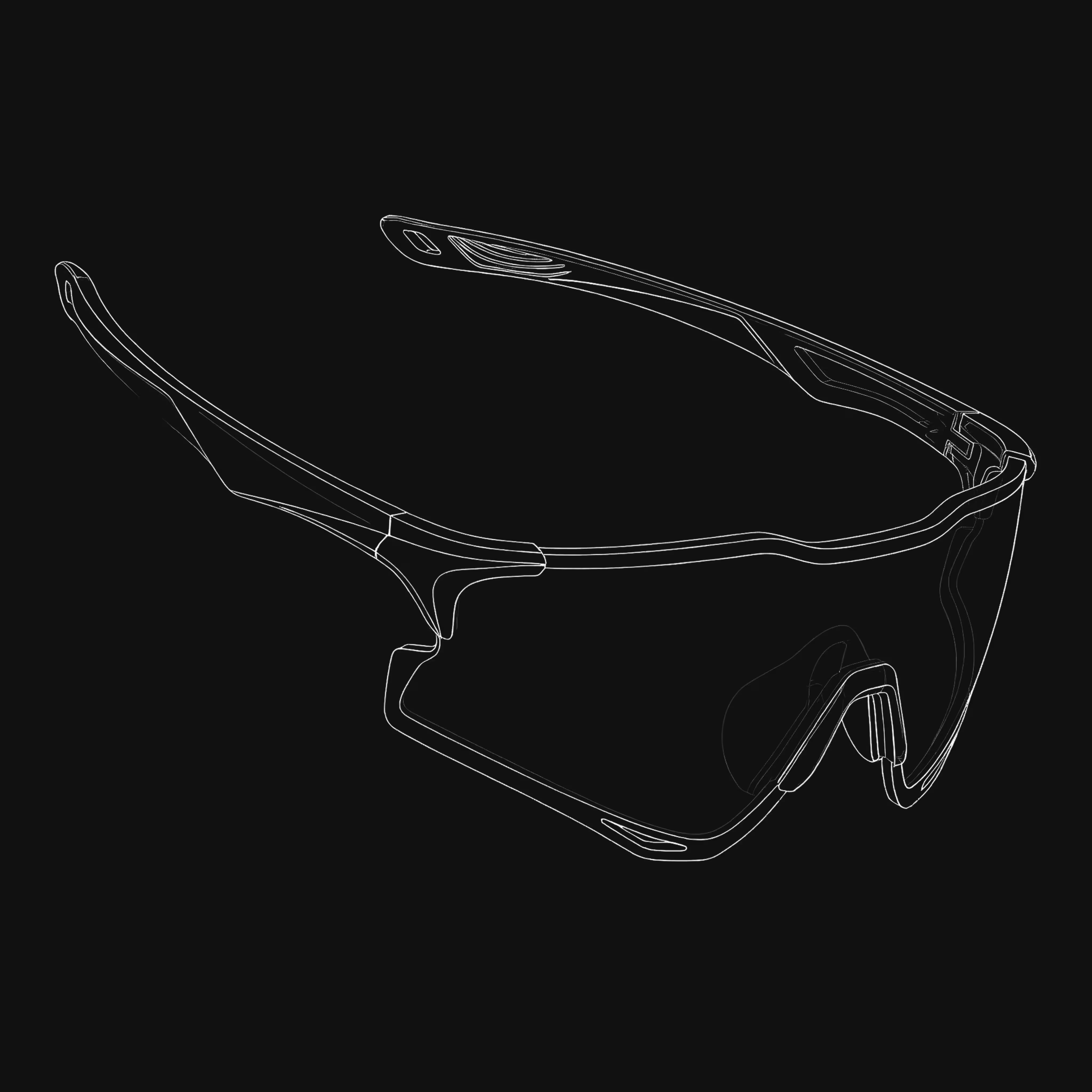 Skeletal outline of a pair of sunglasses on a black background