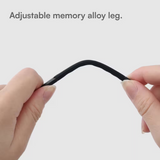 Hand holding an adjustable memory alloy leg on a white background
