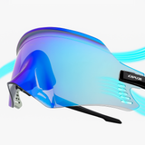 Blue and purple visor with brand logo on a white background