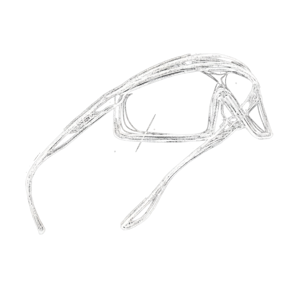 Skeletal diagram of a sunglass on a white background