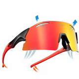 Colorful sunglasses with a gradient design on a white background