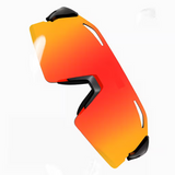 Orange and yellow gradient helmet with black accents on a white background