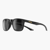 Black sunglasses with 'UNBOUND' branding on a white background